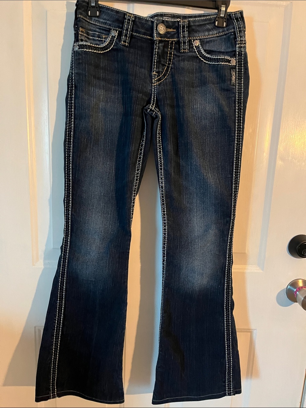 Silver Jeans Women's Dark Blue Flare Jeans with Contrast Stitching